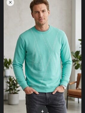 Armani Exchange Men's Teal Crewneck Sweater